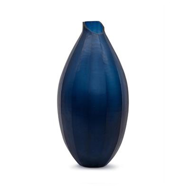 Original Handcrafted 18-inch Chiseled Navy Blue Glass Vase